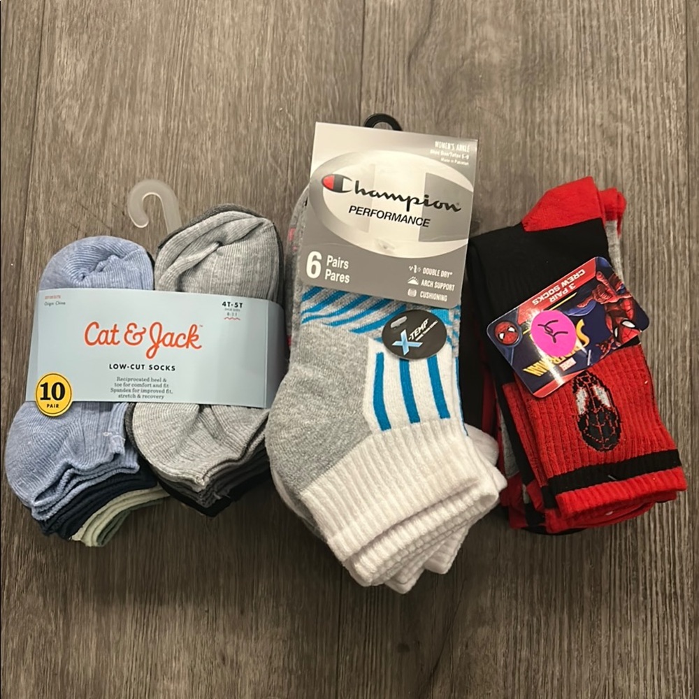 Socks for all Champion Performance cat and Jack kids  Spider-Man kids
